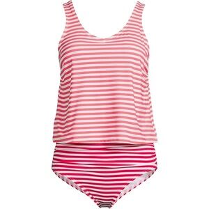 Lands’ End Striped Pink Red and White One Piece Tankini Swimsuit Plus size 2X